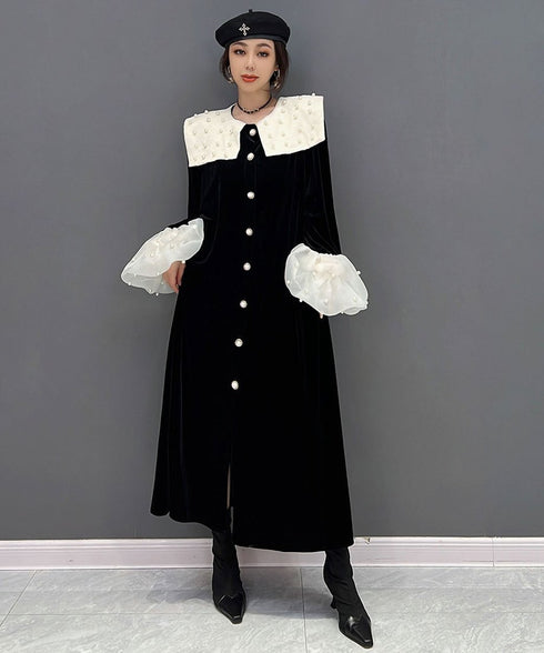 Velvet Pearl Collar Long Dress